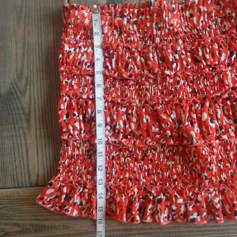 Luxxel Skirt Womens Large Red Black‎ Printed Smocked Ruffle Chiffon Pull On Mini